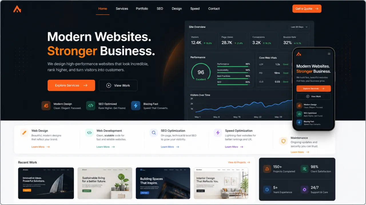 Website UI design mockup for AIS Web Studio